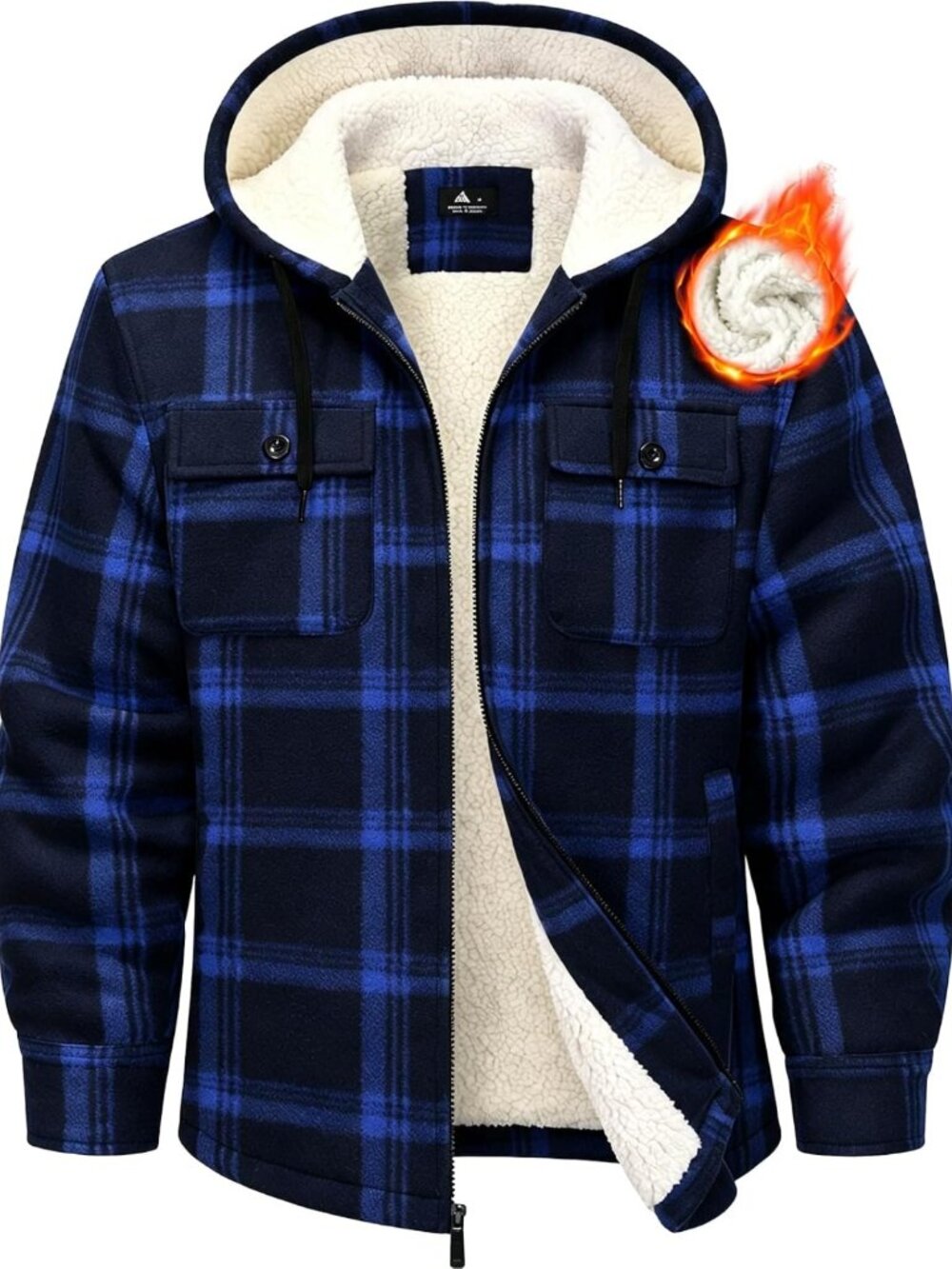 Cozy Plaid Flannel Jacket with Fleece Sherpa Lining, Winter Zip-Up Hoodie for